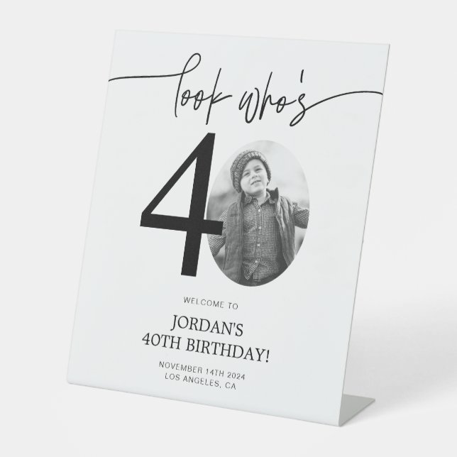 Expositor En L Foto 40.º Signo de bienvenida de cumpleaños | Mira (Anverso)