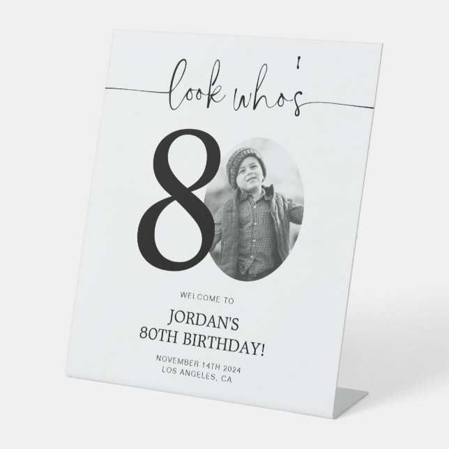 Expositor En L Foto 80.º Signo de bienvenida de cumpleaños | Mira (Anverso)