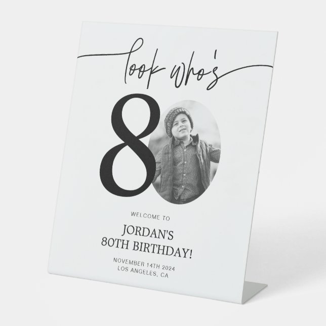 Expositor En L Foto 80.º Signo de bienvenida de cumpleaños | Mira (Anverso)