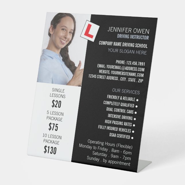 Expositor En L Foto personalizada, Escuela de Conducción, instruc (Anverso)