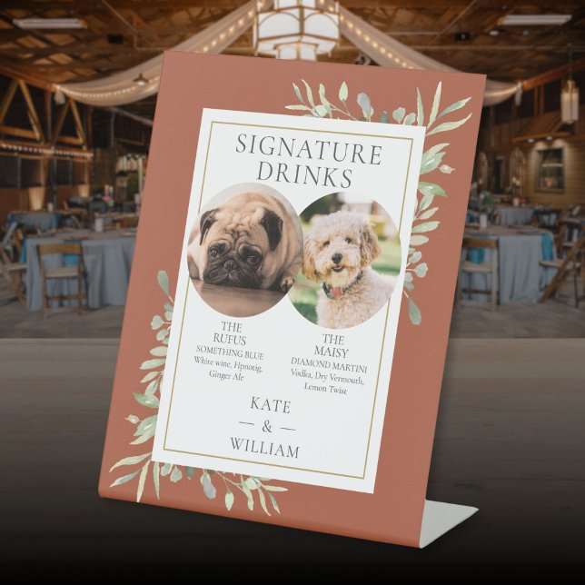 Expositor En L Fotos mascotas Firma Bebe Verdor Terracotta (Pet Photos Signature Drinks Greenery Terracotta Pedestal Sign)
