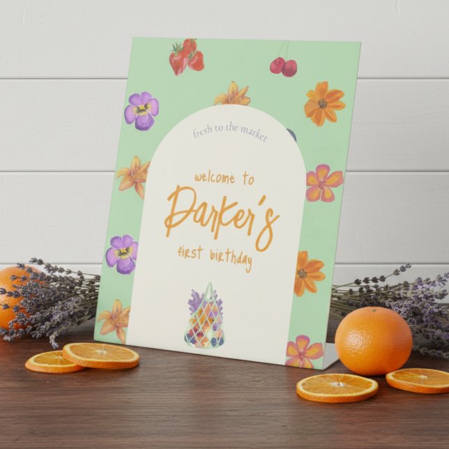 Expositor En L Fresco al mercado Primer tema del cumpleaños - Flo (Celebrate your little one’s first birthday with a fresh and vibrant theme!)