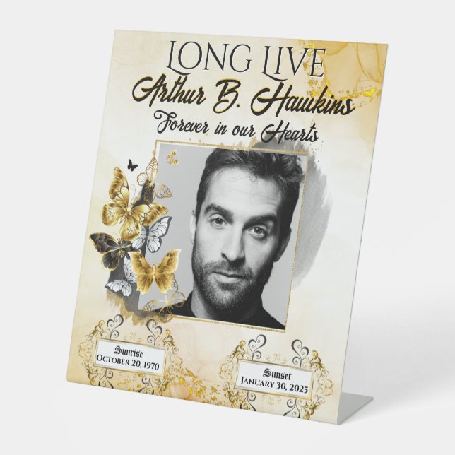 Expositor En L Funeral elegante de fotos conmemorativas en negro  (Anverso)