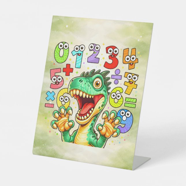 Expositor En L Funny Maths Dinosaur Numbers Desk Art for Kids (Anverso)