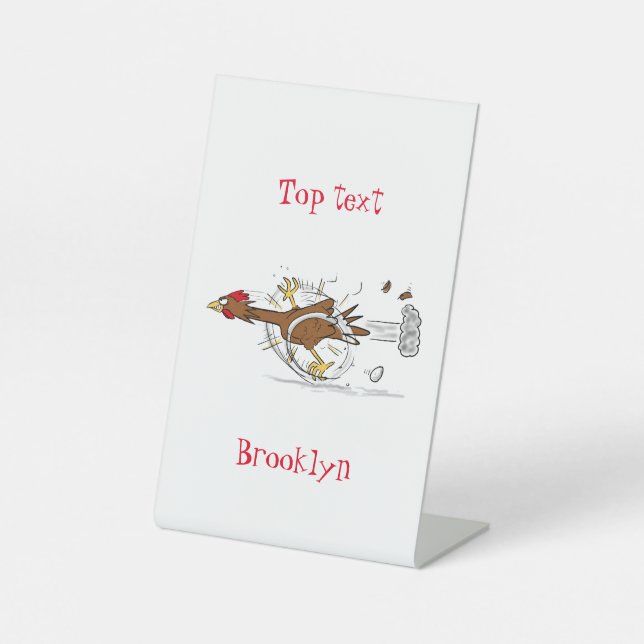 Expositor En L Funny running cool chicken cartoon illustration (Anverso)