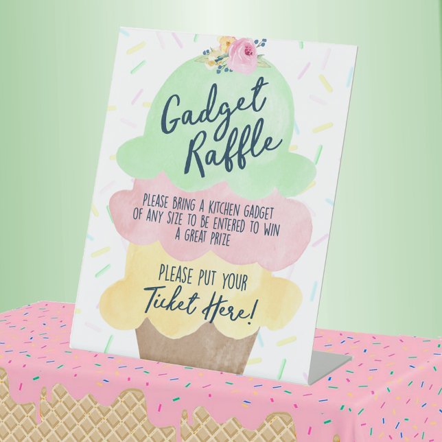 Expositor En L Gadget Raffle Ice Cream Briam Shower (Gadget Raffle Watercolor Ice Cream Bridal Shower Pedestal Table Sign)