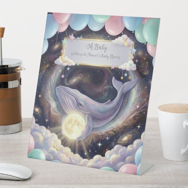 Expositor En L Galaxy Whale Baby Shower Welcome Sign (In Situ)