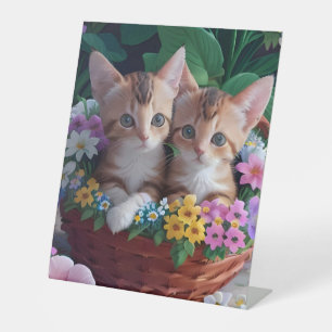 Expositor En L Gatitos curiosamente curados en una cesta de flore