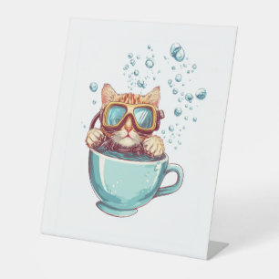 Expositor En L Gato de buceador pequeño - Funny Scuba Kitty Tea L