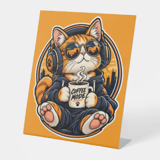 Expositor En L Gato de streetwear genial bebiendo café