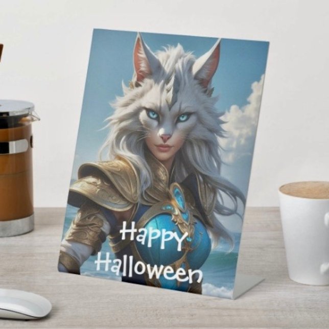 Expositor En L Gato Malvado de Ojos Azules (D: 8" x 10" display with 3" pedestal base. Available in 4 sizes Made of 1/16" white plastic.
)