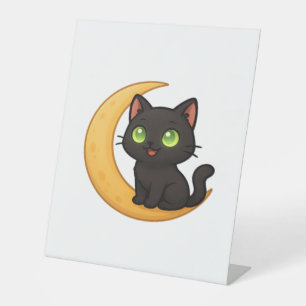 Expositor En L Gato negro sonriente con ojos verdes brillantes se