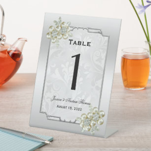 Expositor En L Gema floral elegante, Boda enmarcado plateado