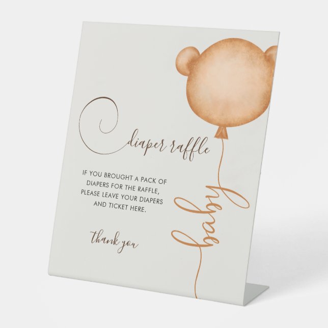 Expositor En L Género Neutral Diaper Raffle Balloon Bear (Anverso)