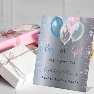 Expositor En L Género revelar fiesta niño chica plata rosa azul