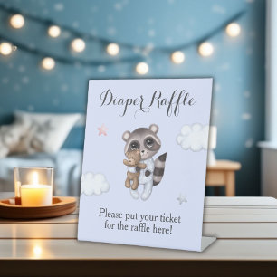 Expositor En L Gentle Raccoon Animal Baby Shower Diaper Raffle
