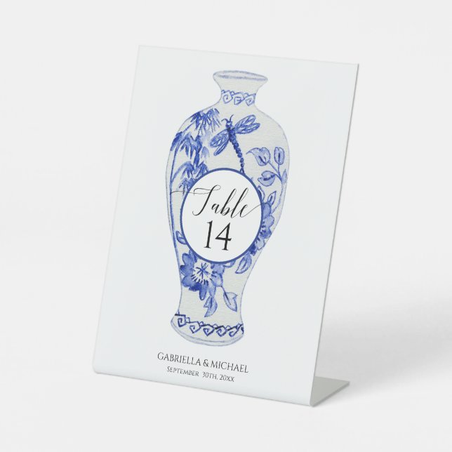 Expositor En L Ginger Jar Dragonfly Navy Boda blanco azul (Anverso)