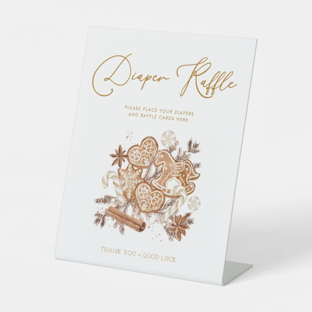 Expositor En L Gingerbread Baby Diaper Raffle Baby Shower Rótulo (Anverso)
