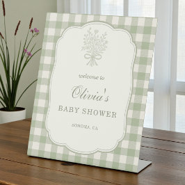 Expositor En L Gingham Floral Bow Baby Shower Welcome Sign