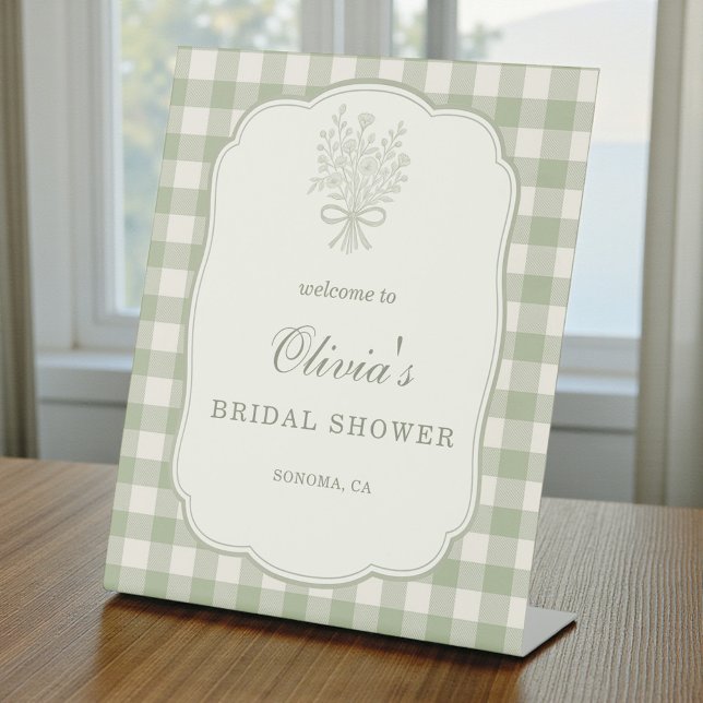 Expositor En L Gingham Floral Bow Bridal Shower Welcome Sign (Subido por el creador)