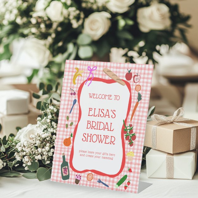 Expositor En L Gingham Picnic Moderno PERSONALIZADO Bridal Shower (Gingham Picnic Modern CUSTOM Bridal Shower GIFT Welcome Pedestal Sign
)