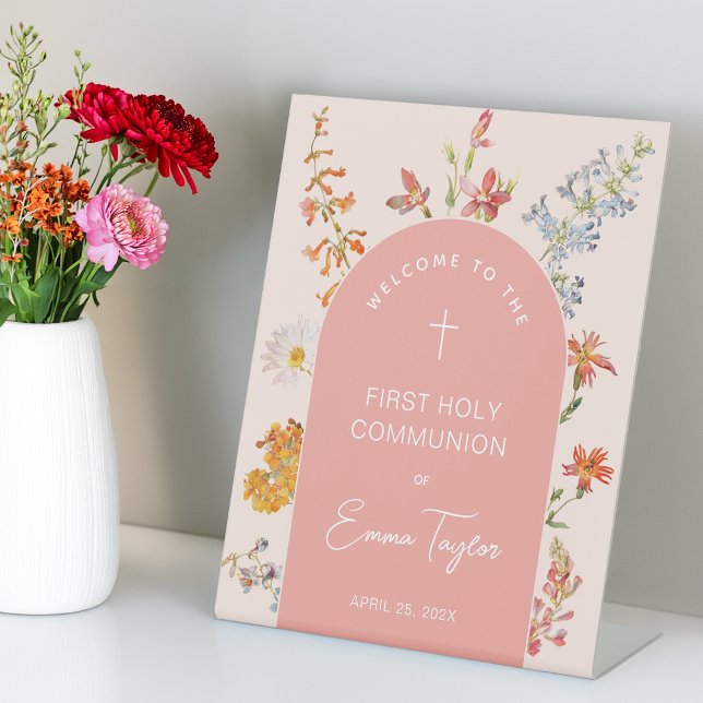 Expositor En L Girl First Communion Pink Arch Floral Wildflowers (Subido por el creador)