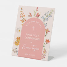 Girl First Communion Pink Arch Floral Wildflowers