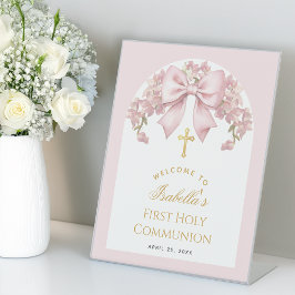 Expositor En L Girl First Communion Pink Bow Floral Arch Welcome