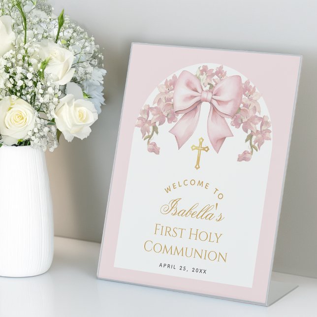 Expositor En L Girl First Communion Pink Bow Floral Arch Welcome (Subido por el creador)