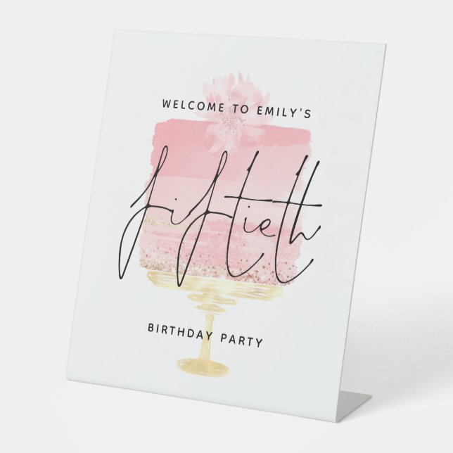 Expositor En L Glam Pink Cake Welcome Name Script 50.º Fiesta (Anverso)