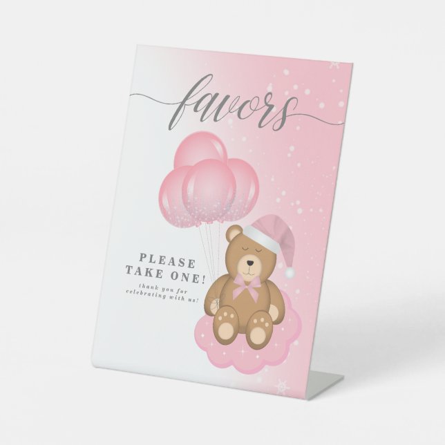 Expositor En L Globo Baby Shower de Oso Sleepy Sleepy Winter Rosa (Anverso)