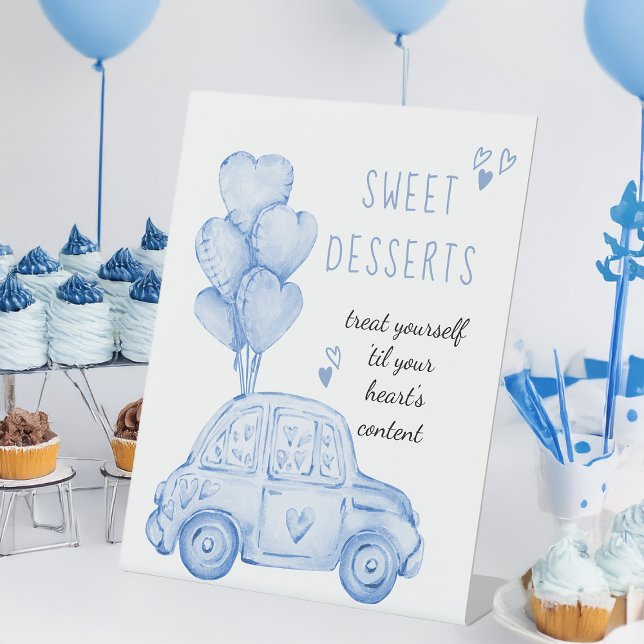Expositor En L Globos azules y mesa de postre para coches (Cute Boys Birthday Party Dessert Table Sign by Darling & May)