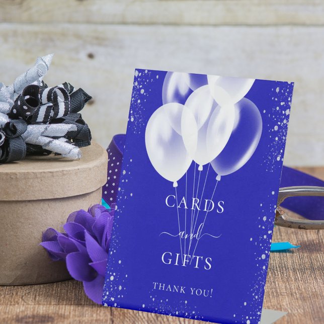 Expositor En L Globos blancos reales de plata azul tarjetas de re (Subido por el creador)