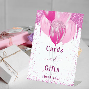 Expositor En L Globos rosas tarjetas de fiesta de invitados blanc