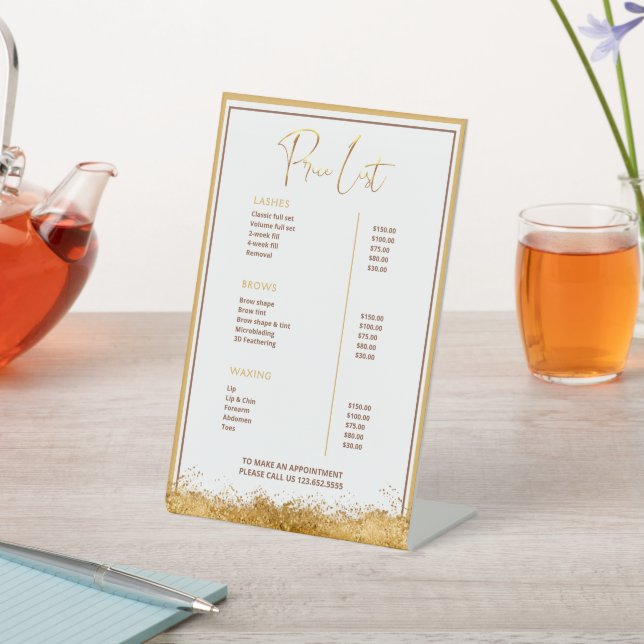 Expositor En L Gold & Brown Lash Tech Price List | Luxury Beauty  (In Situ)