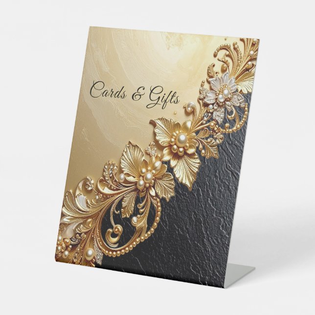 Expositor En L Gold Floral Embellishments Tabletop Signs (Anverso)