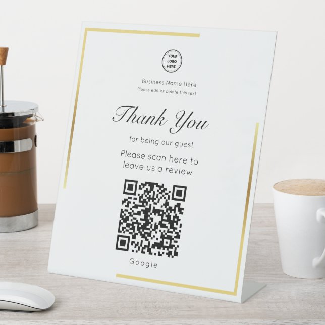 Expositor En L Gold Frame QR Code Leave A Review Business Store (In Situ)