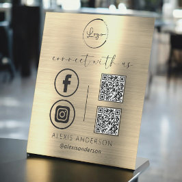 Expositor En L Gold QR Connect Con El Logotipo De Negocio Estadou