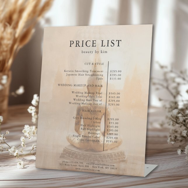 Expositor En L Golden Buddha Salon Price List (Custom Golden Buddha Salon Price List Pedestal Sign)