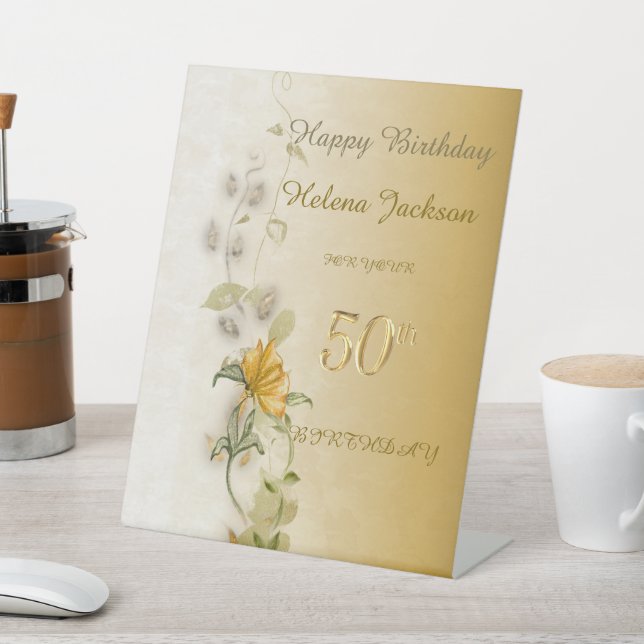 Expositor En L Golden leaves 50th birthday pedestal sign  (In Situ)
