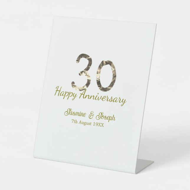 Expositor En L Golden Metallic 30th Happy anniversary add name (Anverso)