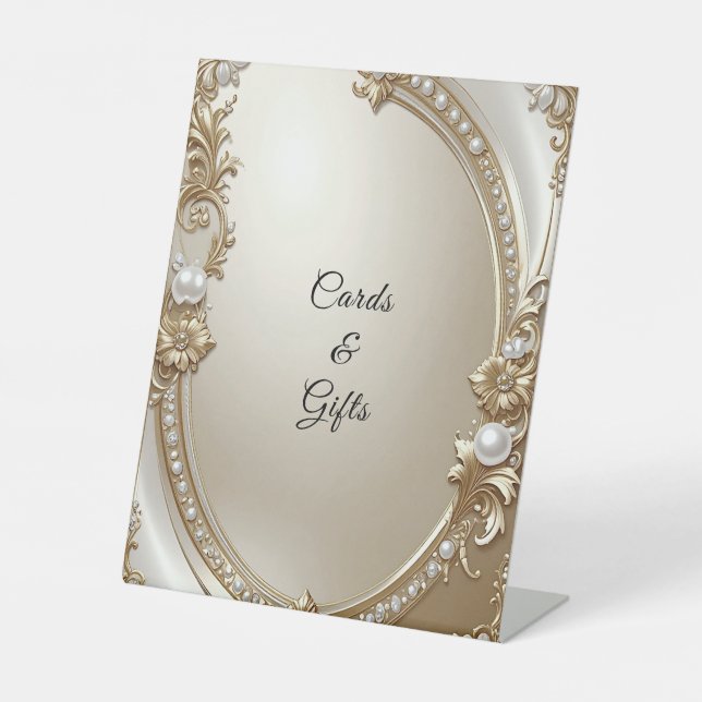 Expositor En L Golden Ornate Frame with Pearls Tabletop Signs (Anverso)