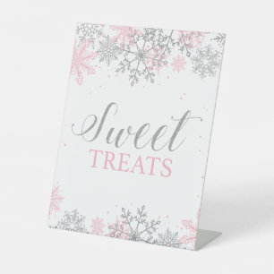 Expositor En L Golosinas rosadas plateadas de Winter Onederland