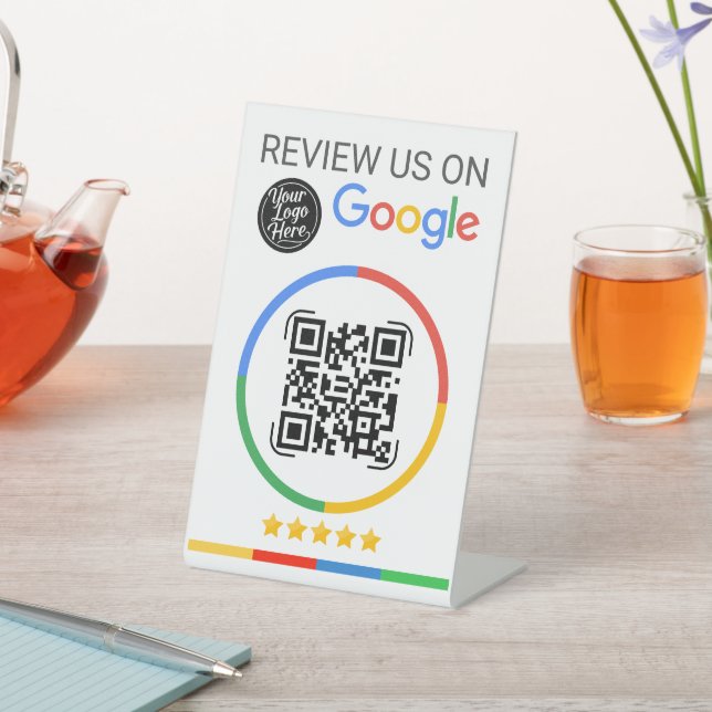 Expositor En L Google Review QR Code with Stars White (In Situ)