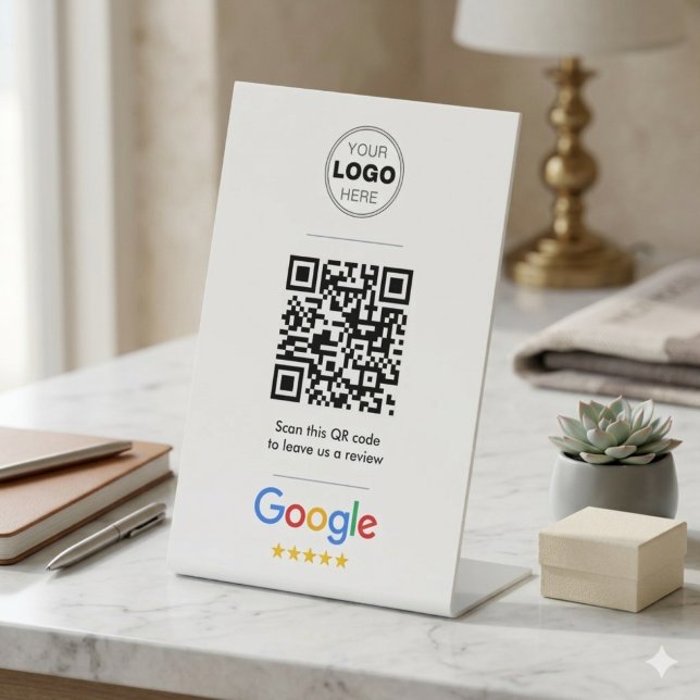 Expositor En L Google Review Simple Minimal QR Code Logo (Minimalist Google Review QR Code Sign | Custom Logo Pedestal Display)