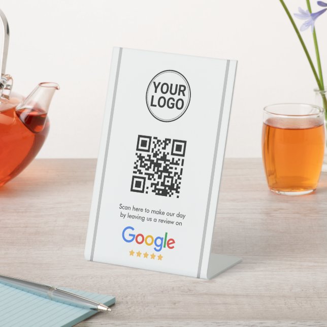 Expositor En L Google Reviews QR Code Elegant Custom Logo (In Situ)