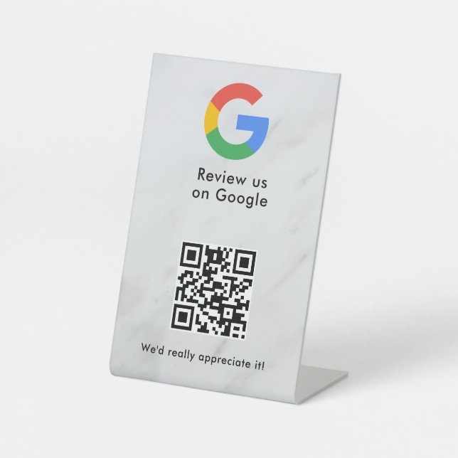 Expositor En L Google reviews qr code tabletop sign (Anverso)
