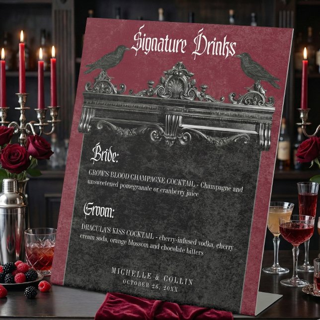 Expositor En L Gothic Black Raven & Roses Burgundy Wedding Drinks (Subido por el creador)