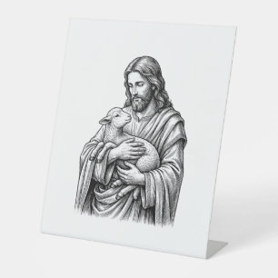 Expositor En L Grabado Antiguo Pastor que Sostiene Cordero Vector