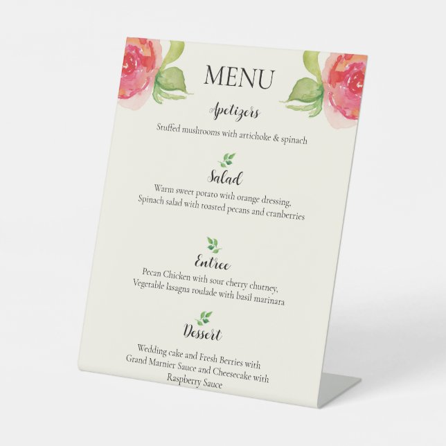 Expositor En L Graceful Floral Boda Menu (Anverso)